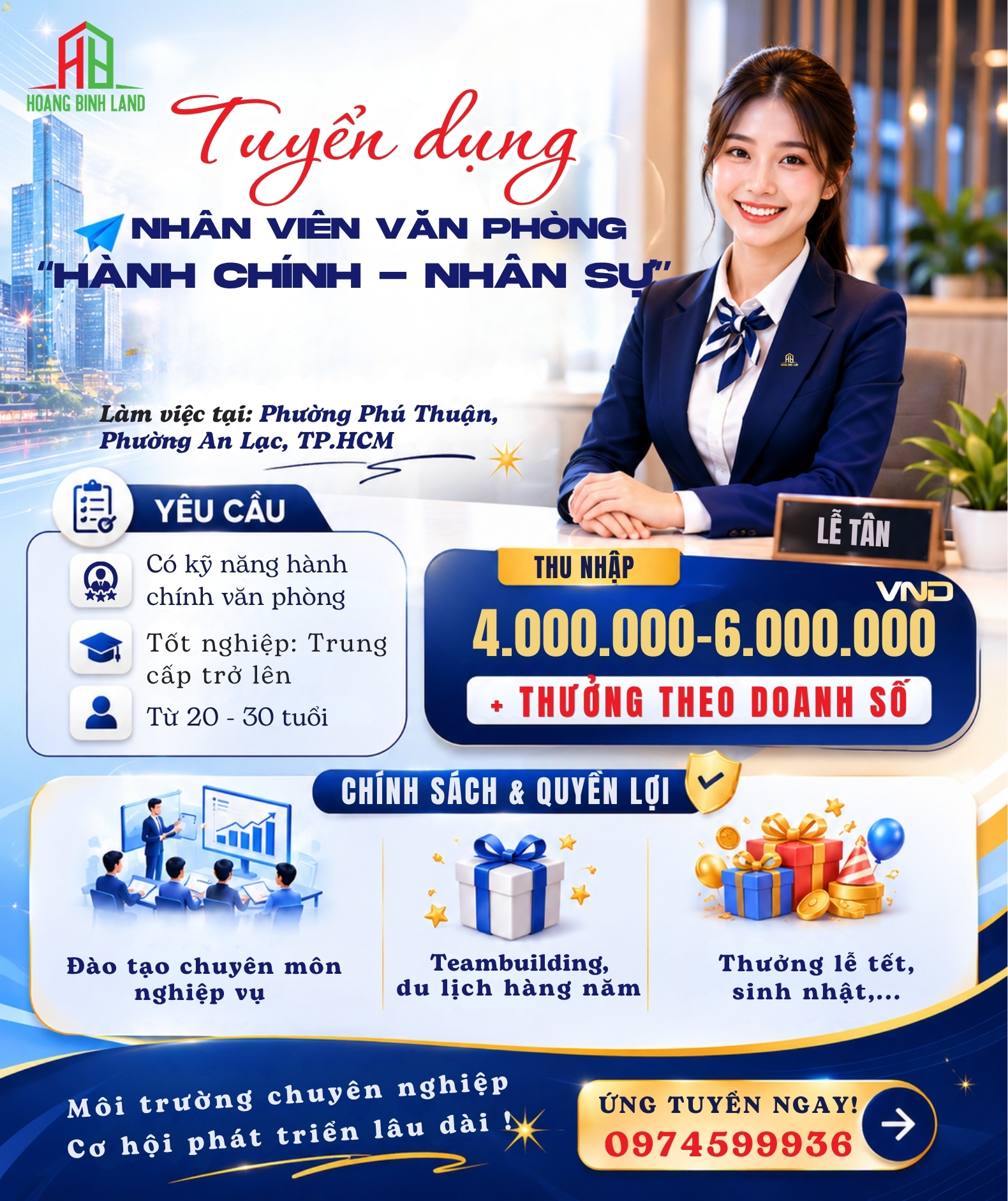 HOÀNG BÌNH LAND TUYỂN DỤNG NHÂN VIÊN HÀNH CHÍNH – NHÂN SỰ